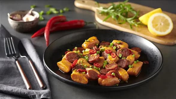 Pomidorowe kluski ziemniaczane z chorizo