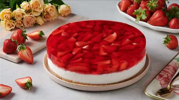 Sernik na zimno z galaretką z truskawkami